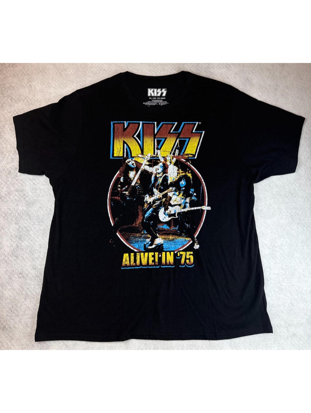 KISS Alive In 75 Mens 2XL Black Graphic Band Tour Shirt NWOT